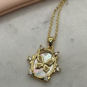 Dainty Butterfly Necklace Pearl Mother Adina Eden 14K Gold Plated Oval Jewelry